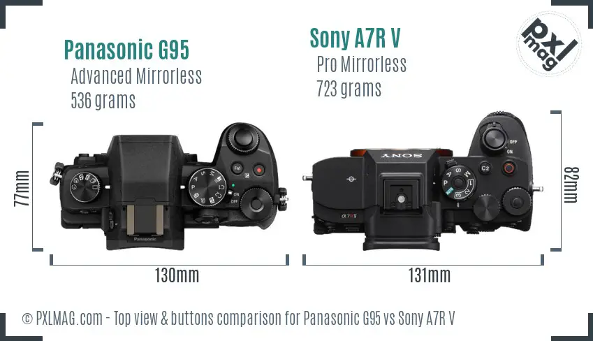 Panasonic G95 vs Sony A7R V top view buttons comparison