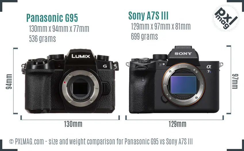 Panasonic G95 vs Sony A7S III size comparison