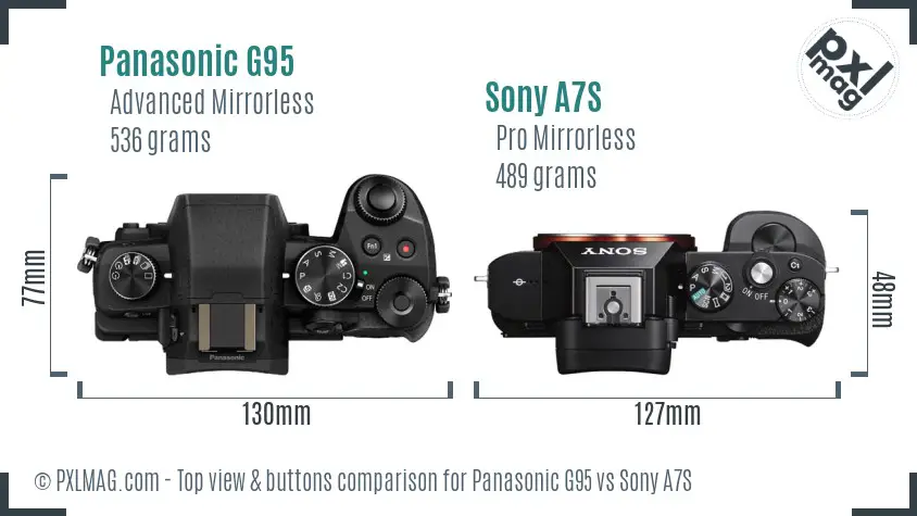Panasonic G95 vs Sony A7S top view buttons comparison