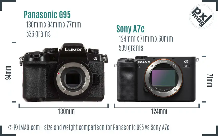 Panasonic G95 vs Sony A7c size comparison