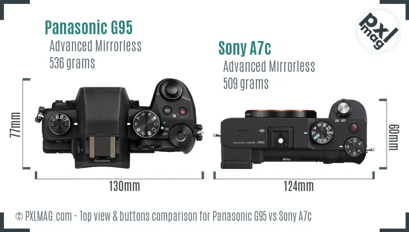 Panasonic G95 vs Sony A7c top view buttons comparison
