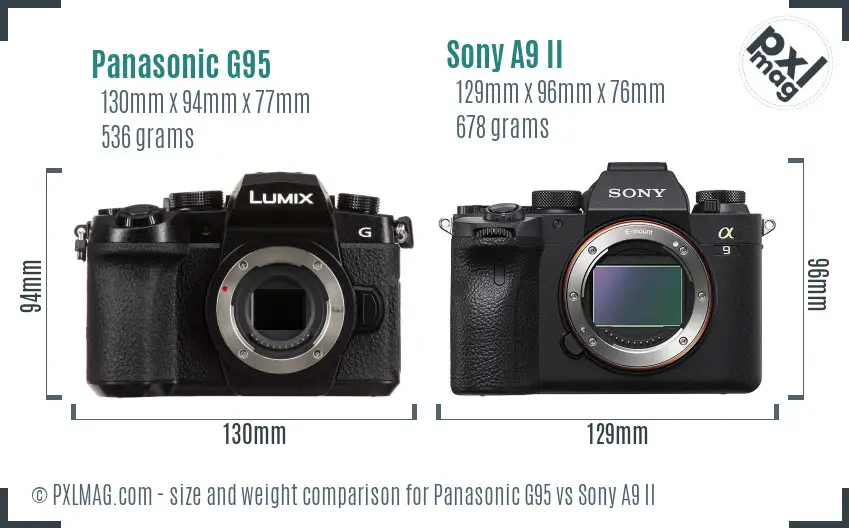 Panasonic G95 vs Sony A9 II size comparison