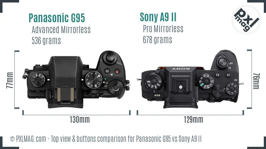 Panasonic G95 vs Sony A9 II top view buttons comparison