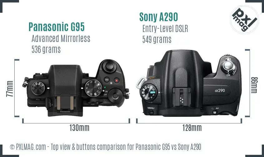 Panasonic G95 vs Sony A290 top view buttons comparison