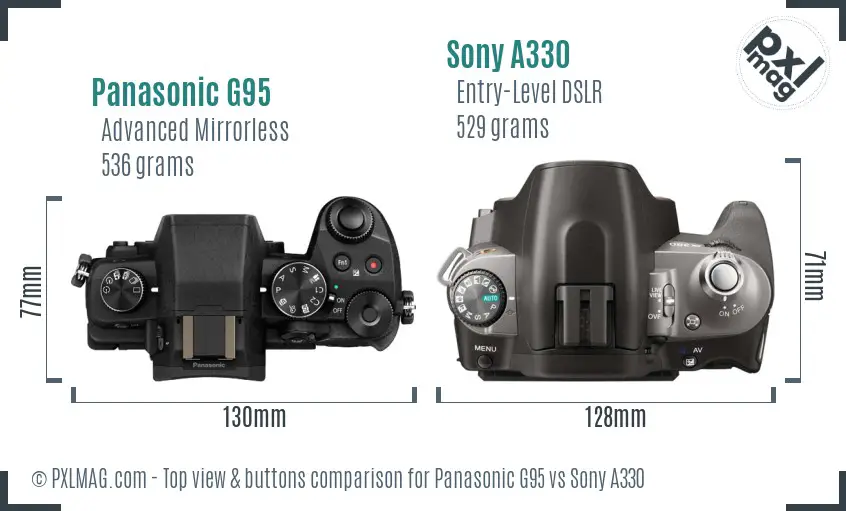 Panasonic G95 vs Sony A330 top view buttons comparison