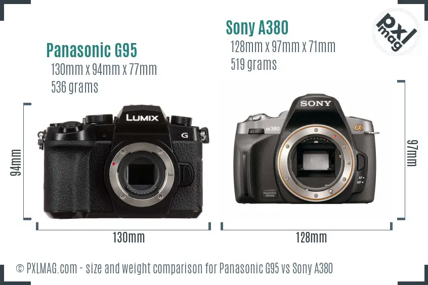 Panasonic G95 vs Sony A380 size comparison
