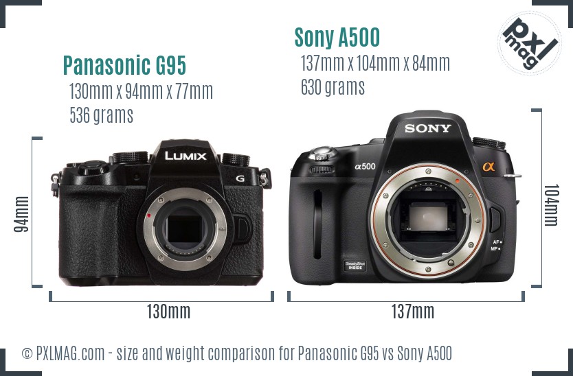 Panasonic G95 vs Sony A500 size comparison Panasonic G95 vs Sony A500 size comparison