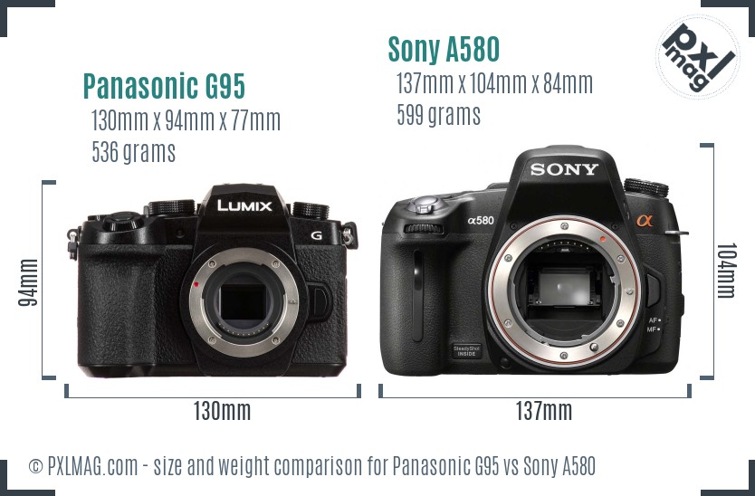 Panasonic G95 vs Sony A580 size comparison