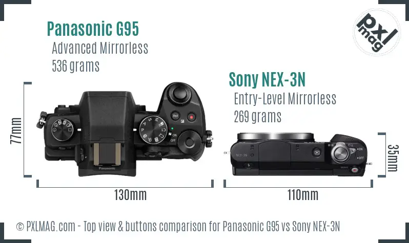 Panasonic G95 vs Sony NEX-3N top view buttons comparison Panasonic G95 vs Sony NEX-3N top view buttons comparison