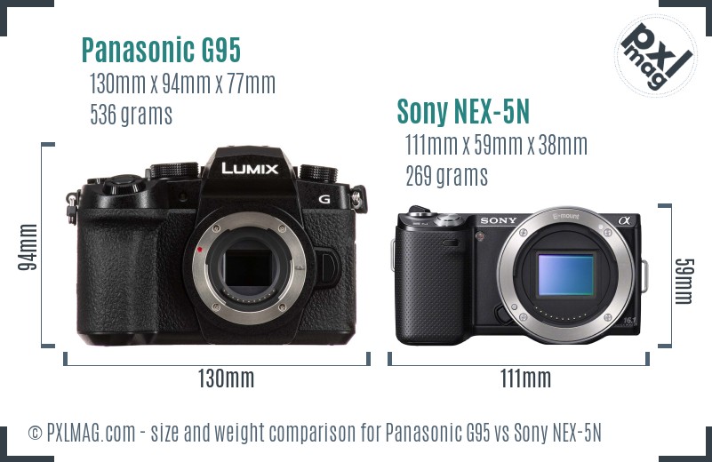 Panasonic G95 vs Sony NEX-5N size comparison