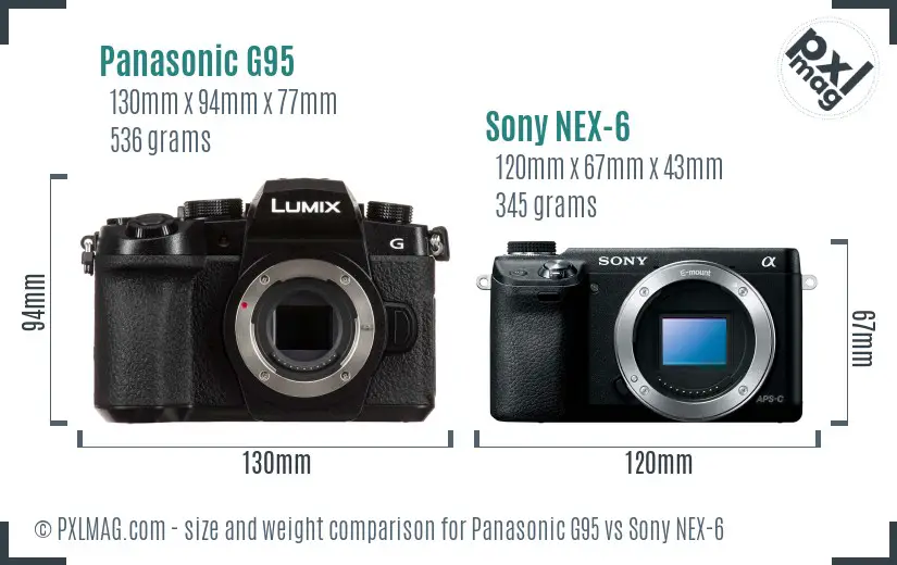 Panasonic G95 vs Sony NEX-6 size comparison