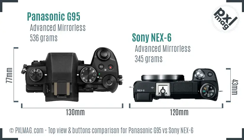 Panasonic G95 vs Sony NEX-6 top view buttons comparison