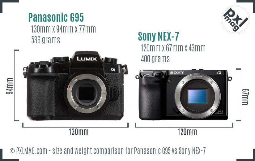 Panasonic G95 vs Sony NEX-7 size comparison