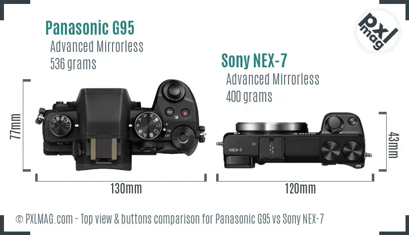 Panasonic G95 vs Sony NEX-7 top view buttons comparison