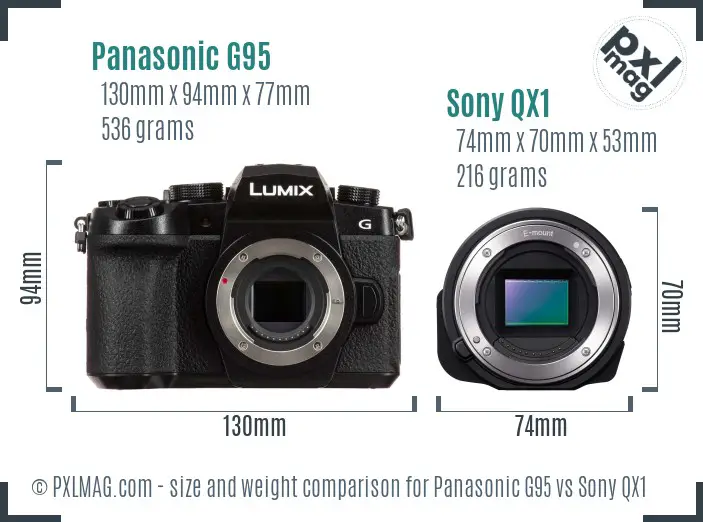 Panasonic G95 vs Sony QX1 size comparison