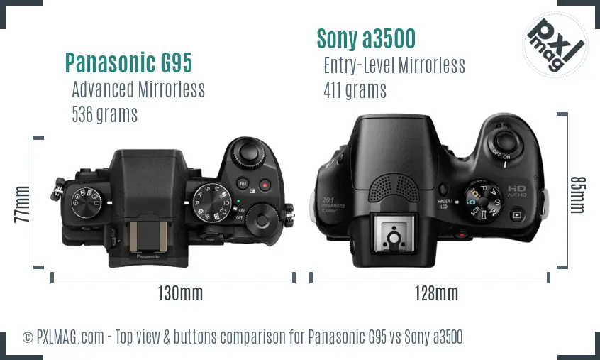 Panasonic G95 vs Sony a3500 top view buttons comparison