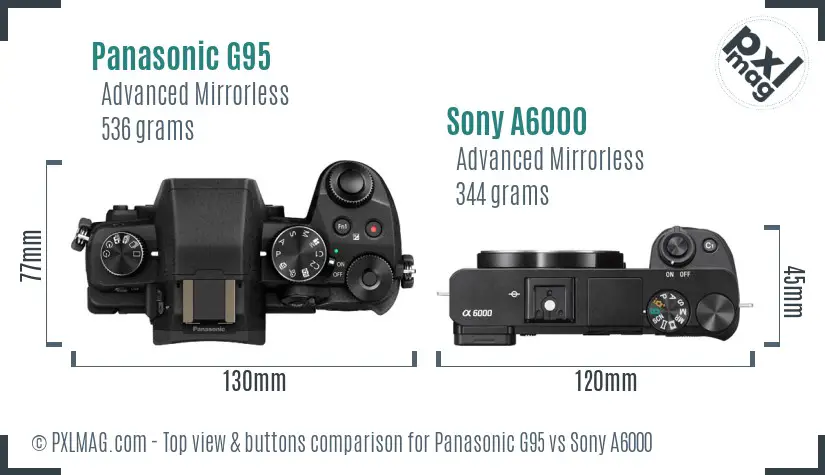 Panasonic G95 vs Sony A6000 top view buttons comparison