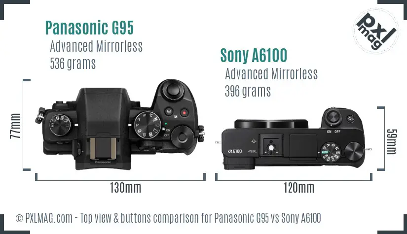 Panasonic G95 vs Sony A6100 top view buttons comparison