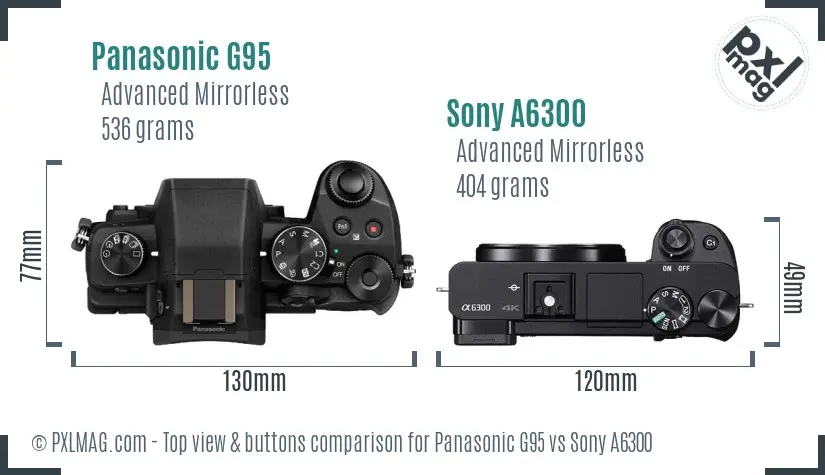 Panasonic G95 vs Sony A6300 top view buttons comparison
