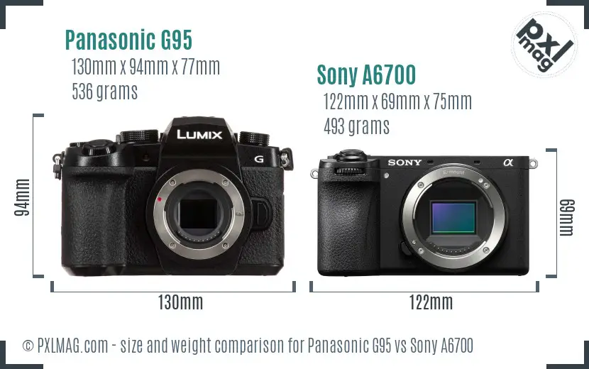 Panasonic G95 vs Sony A6700 size comparison
