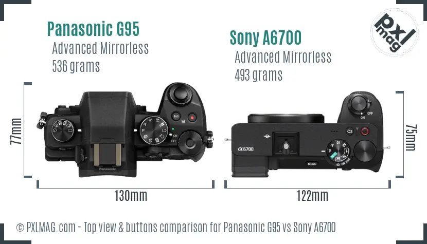 Panasonic G95 vs Sony A6700 top view buttons comparison