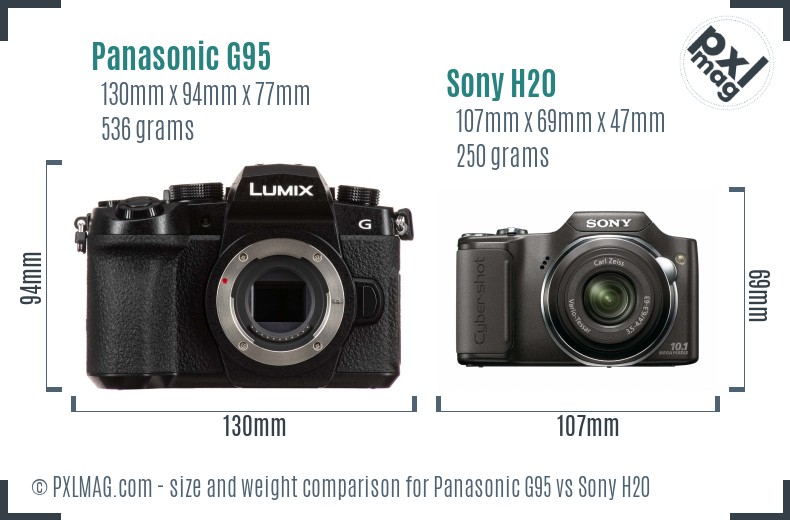 Panasonic G95 vs Sony H20 size comparison Panasonic G95 vs Sony H20 size comparison