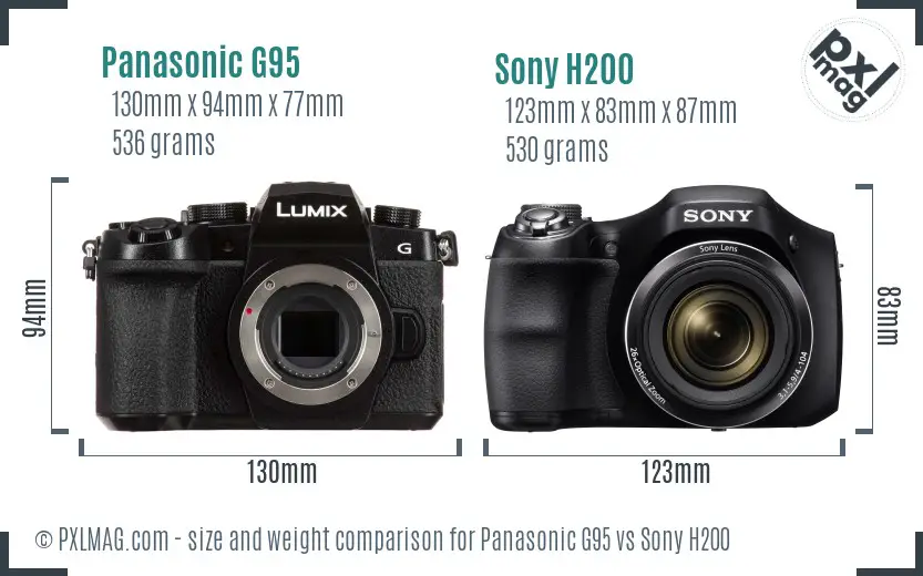 Panasonic G95 vs Sony H200 size comparison Panasonic G95 vs Sony H200 size comparison