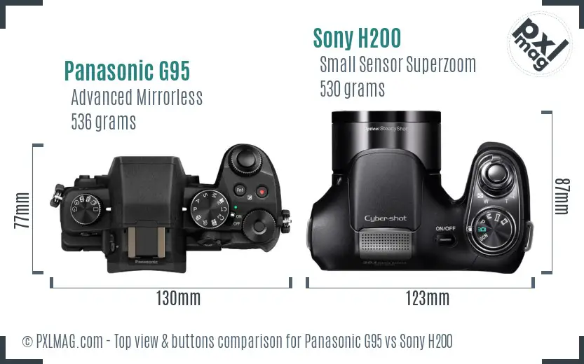 Panasonic G95 vs Sony H200 top view buttons comparison Panasonic G95 vs Sony H200 top view buttons comparison