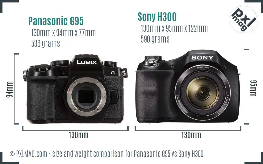 Panasonic G95 vs Sony H300 size comparison