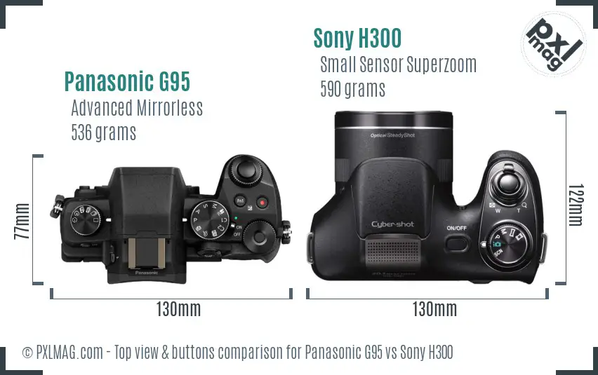 Panasonic G95 vs Sony H300 top view buttons comparison