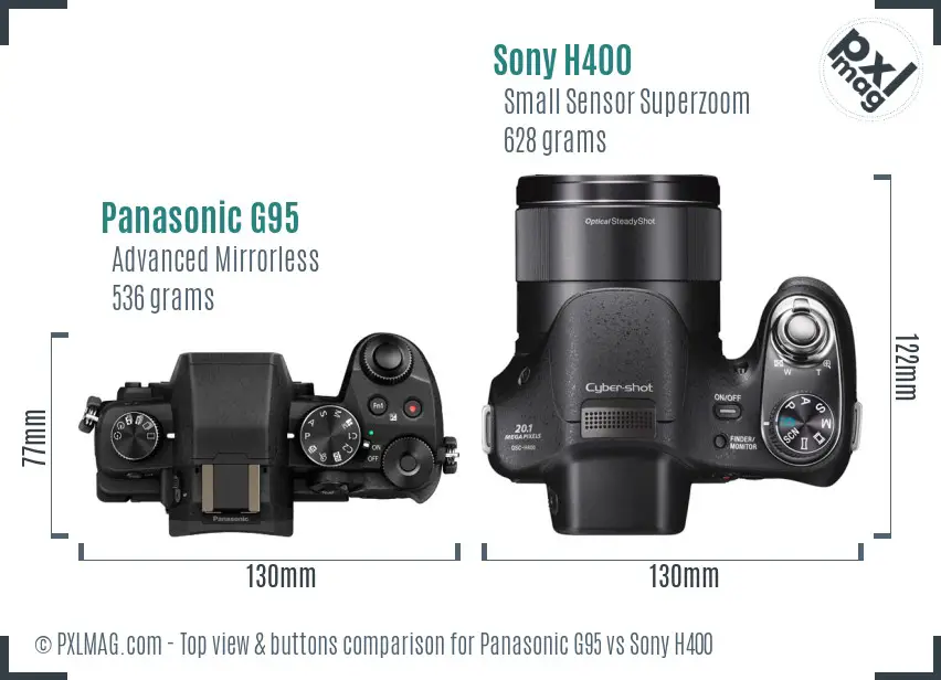 Panasonic G95 vs Sony H400 top view buttons comparison