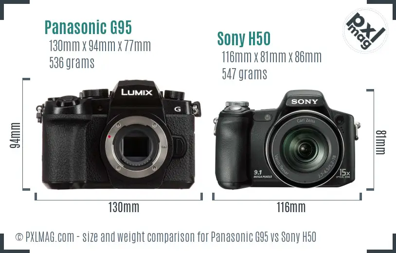 Panasonic G95 vs Sony H50 size comparison