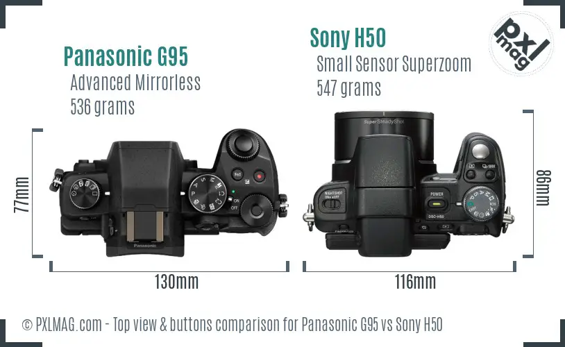 Panasonic G95 vs Sony H50 top view buttons comparison