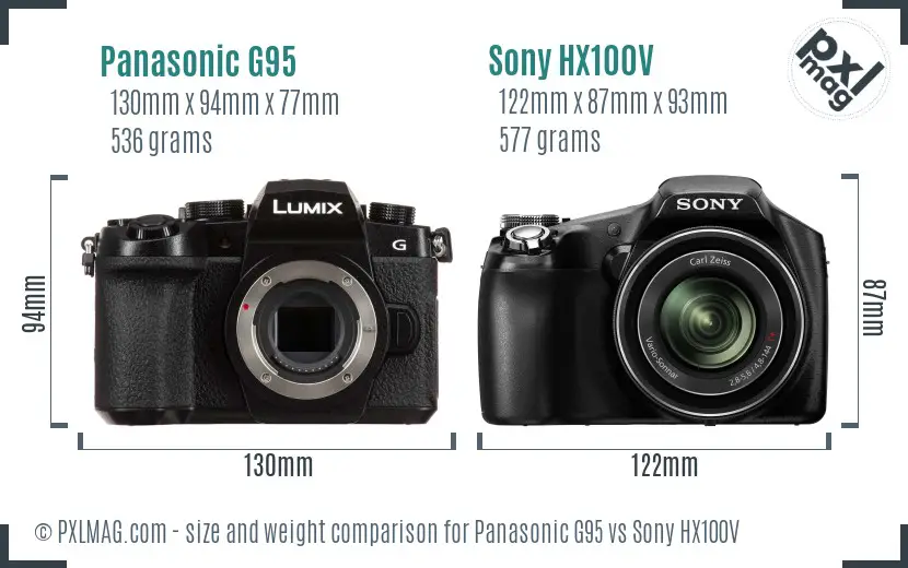 Panasonic G95 vs Sony HX100V size comparison Panasonic G95 vs Sony HX100V size comparison