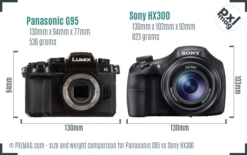 Panasonic G95 vs Sony HX300 size comparison