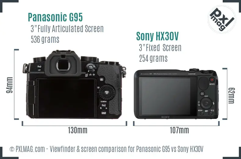 Panasonic G95 vs Sony HX30V Screen and Viewfinder comparison