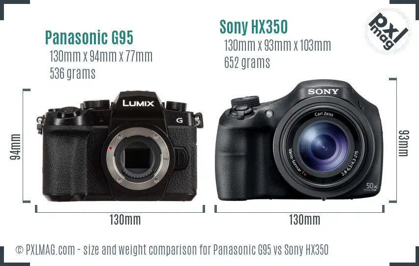 Panasonic G95 vs Sony HX350 size comparison Panasonic G95 vs Sony HX350 size comparison