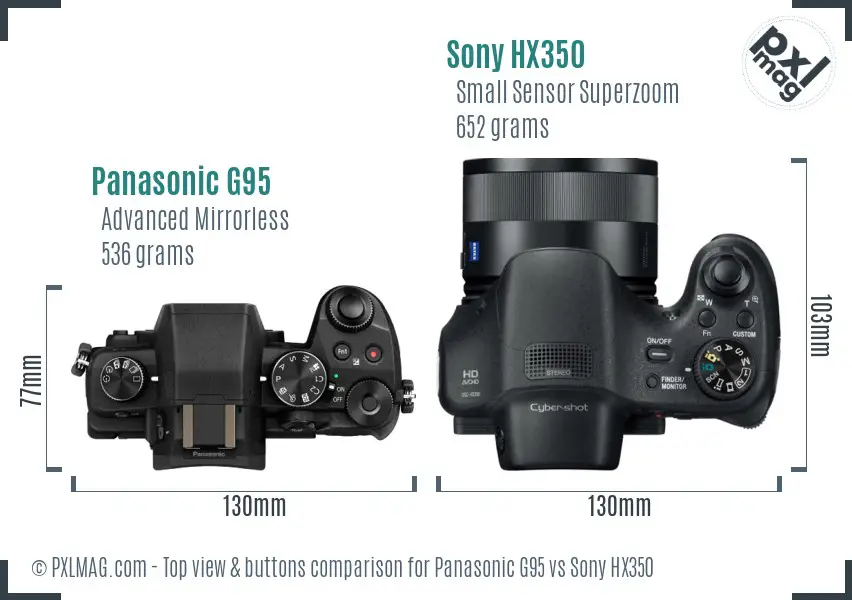 Panasonic G95 vs Sony HX350 top view buttons comparison Panasonic G95 vs Sony HX350 top view buttons comparison