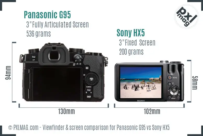 Panasonic G95 vs Sony HX5 Screen and Viewfinder comparison Panasonic G95 vs Sony HX5 Screen and Viewfinder comparison