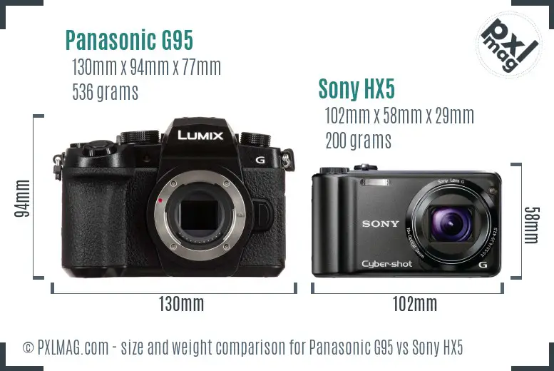 Panasonic G95 vs Sony HX5 size comparison Panasonic G95 vs Sony HX5 size comparison