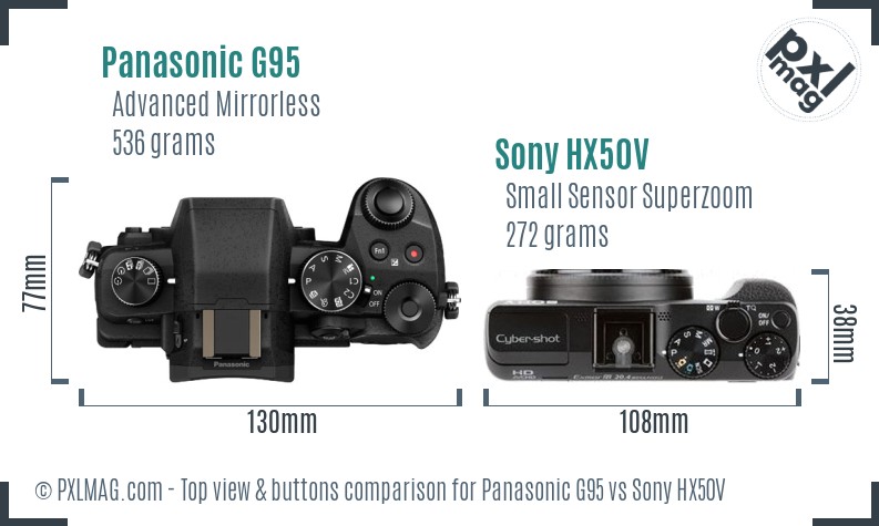 Panasonic G95 vs Sony HX50V top view buttons comparison