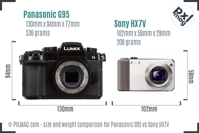 Panasonic G95 vs Sony HX7V size comparison