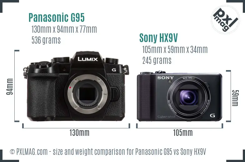 Panasonic G95 vs Sony HX9V size comparison