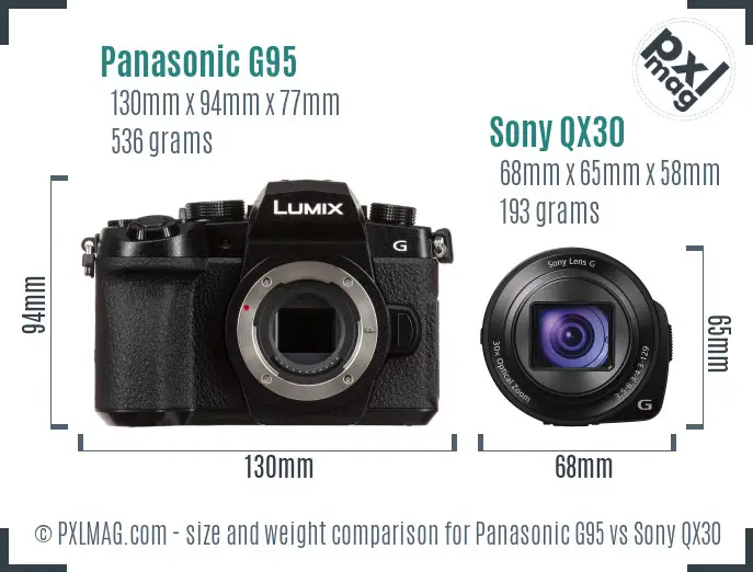 Panasonic G95 vs Sony QX30 size comparison