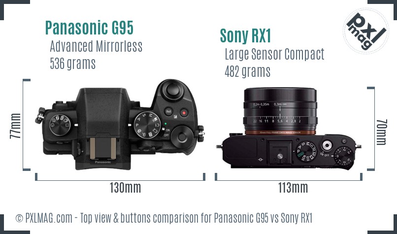 Panasonic G95 vs Sony RX1 top view buttons comparison