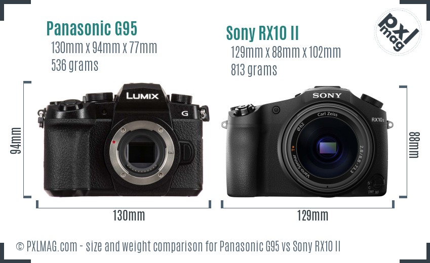 Panasonic G95 vs Sony RX10 II size comparison