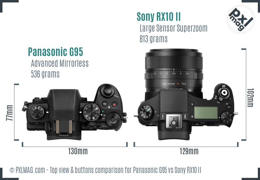 Panasonic G95 vs Sony RX10 II top view buttons comparison