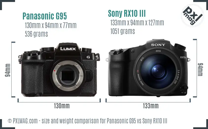 Panasonic G95 vs Sony RX10 III size comparison
