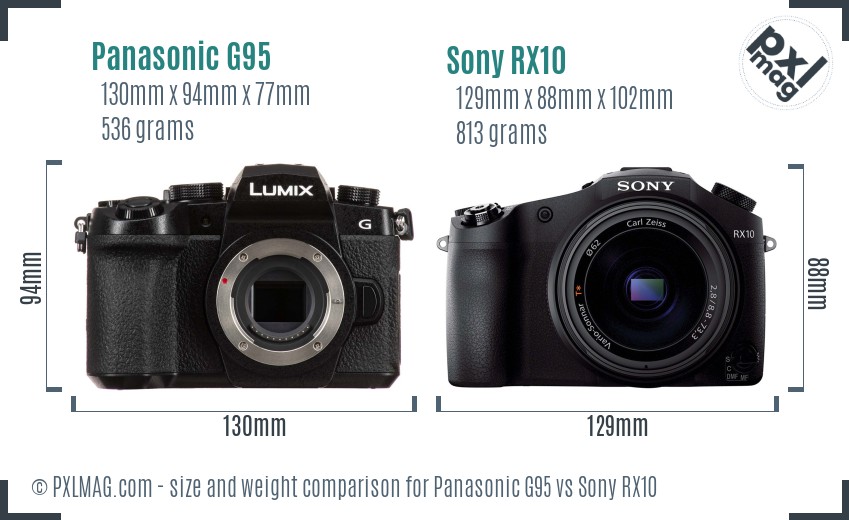 Panasonic G95 vs Sony RX10 size comparison