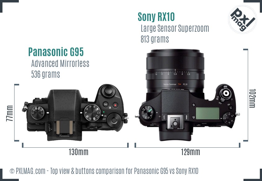 Panasonic G95 vs Sony RX10 top view buttons comparison